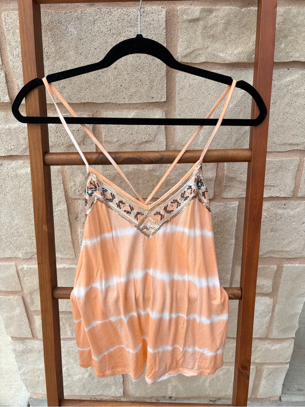 Express Peach and White Tie-Dye Spaghetti Strap Cami